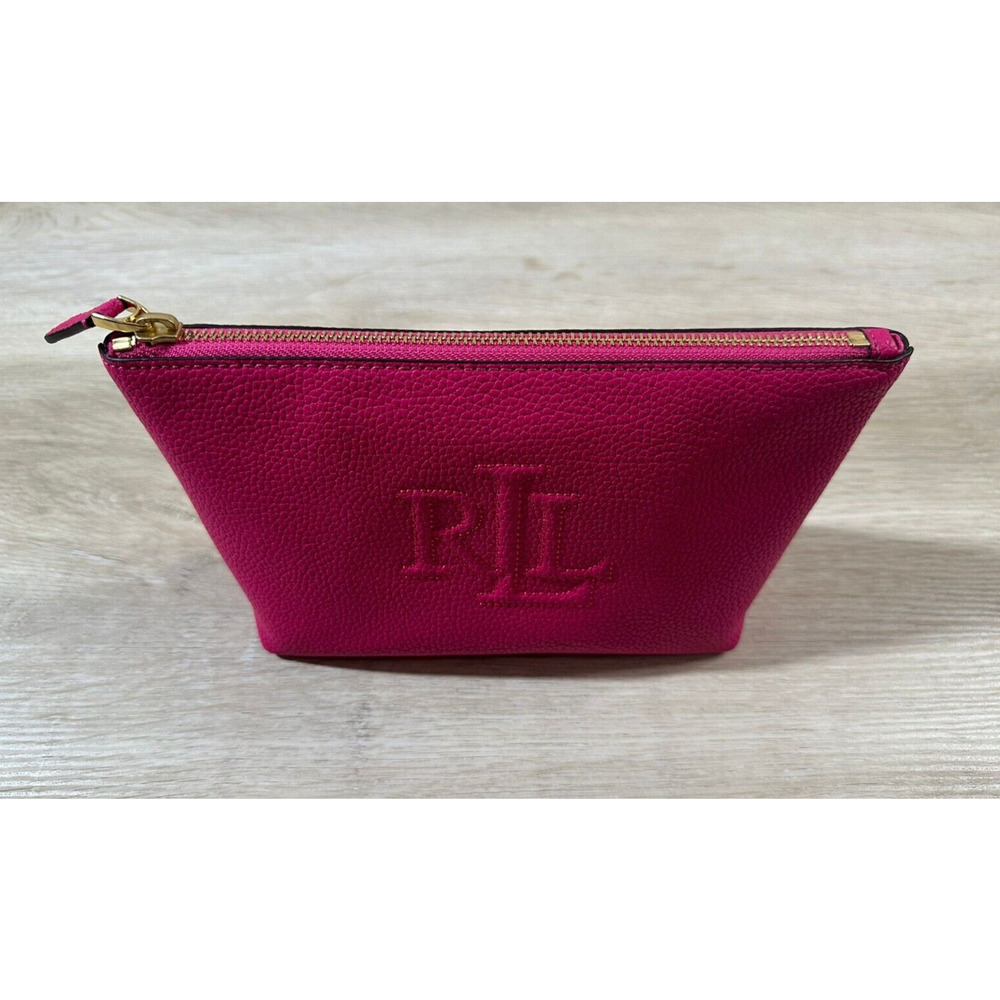 Polo Ralph Lauren Women's Pink Cosmetic Makeup BAG 100% Cow Leather NWOT